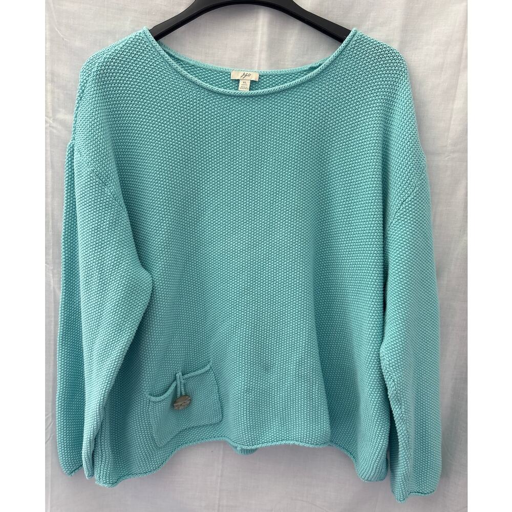 J. Jill Roll Neck Hemline Cotton Sweater Pocket Blue Size XL Petite XLP Pullover